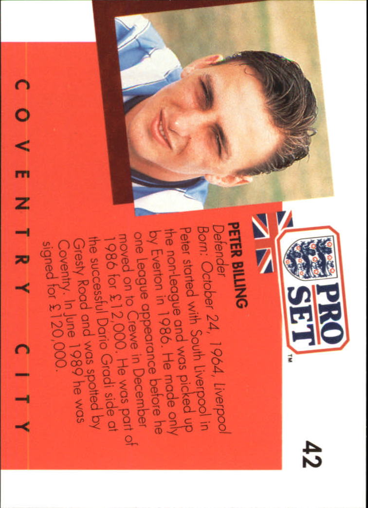 1990-91 Pro Set England #42 Peter Billing back image