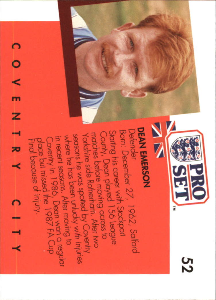 1990-91 Pro Set England #52 Dean Emerson back image