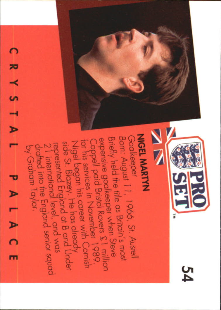1990-91 Pro Set England #54 Nigel Martyn back image