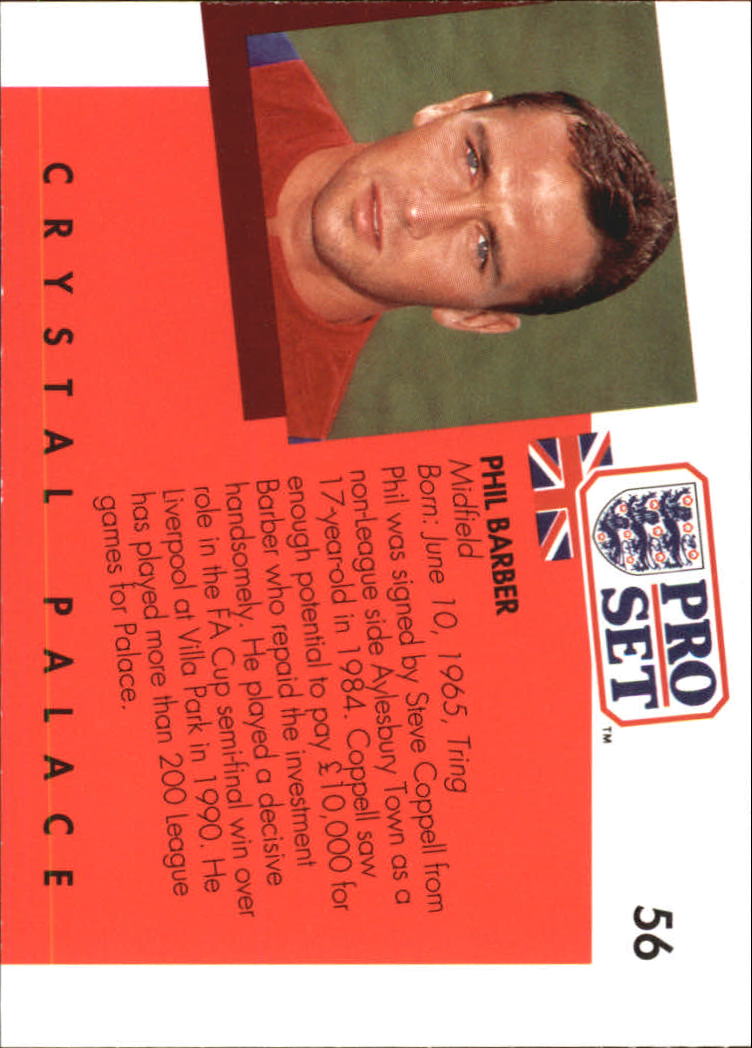 1990-91 Pro Set England #56 Phil Barber back image