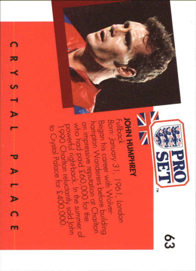1990-91 Pro Set England #63 John Humphrey back image