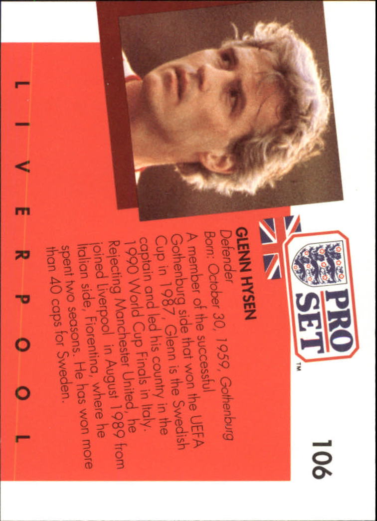 1990-91 Pro Set England #106 Glenn Hysen back image