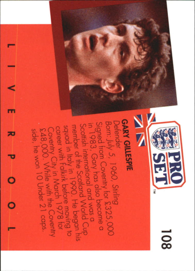 1990-91 Pro Set England #108 Gary Gillespie back image