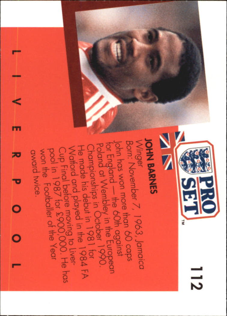1990-91 Pro Set England #112 John Barnes back image