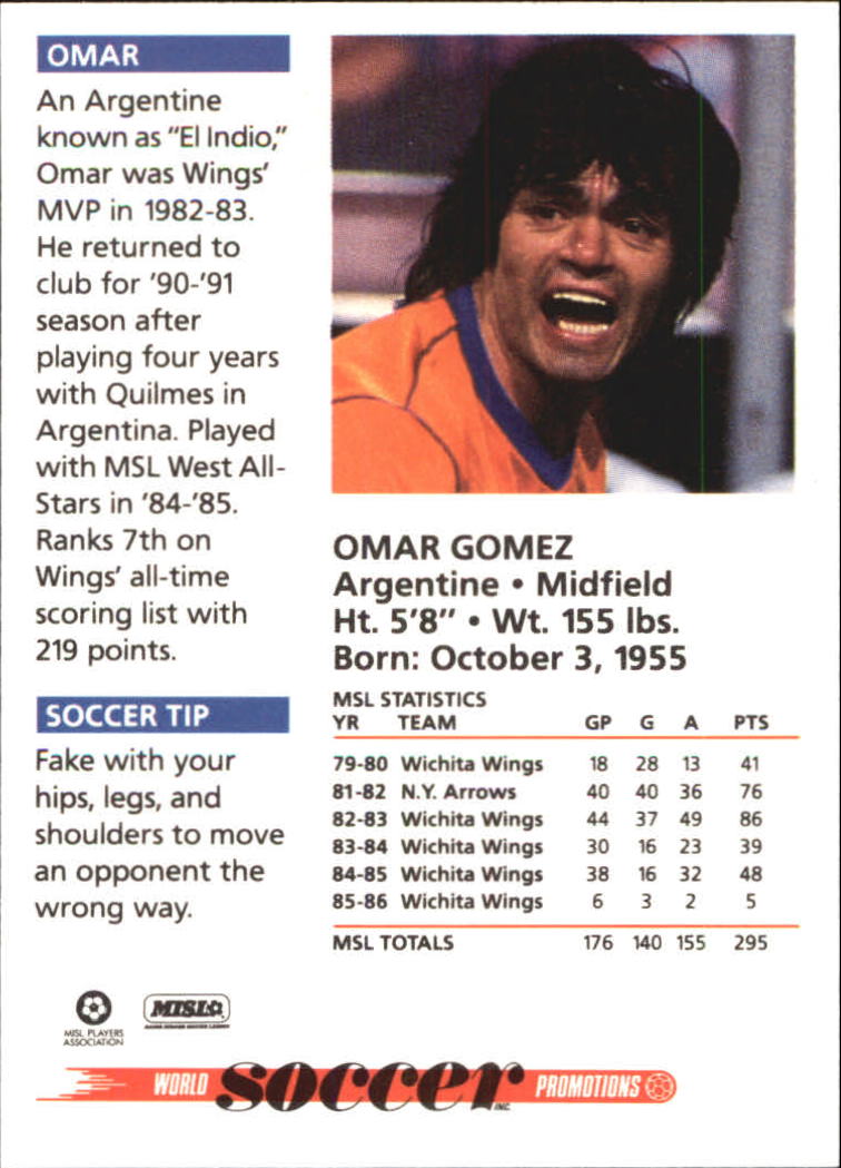 1991 Soccer Shots MSL #2 Oscar Gomez back image
