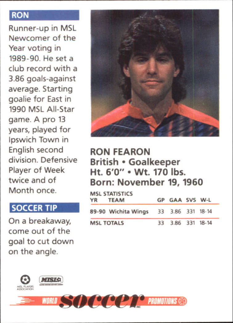 1991 Soccer Shots MSL #3 Ron Fearon back image