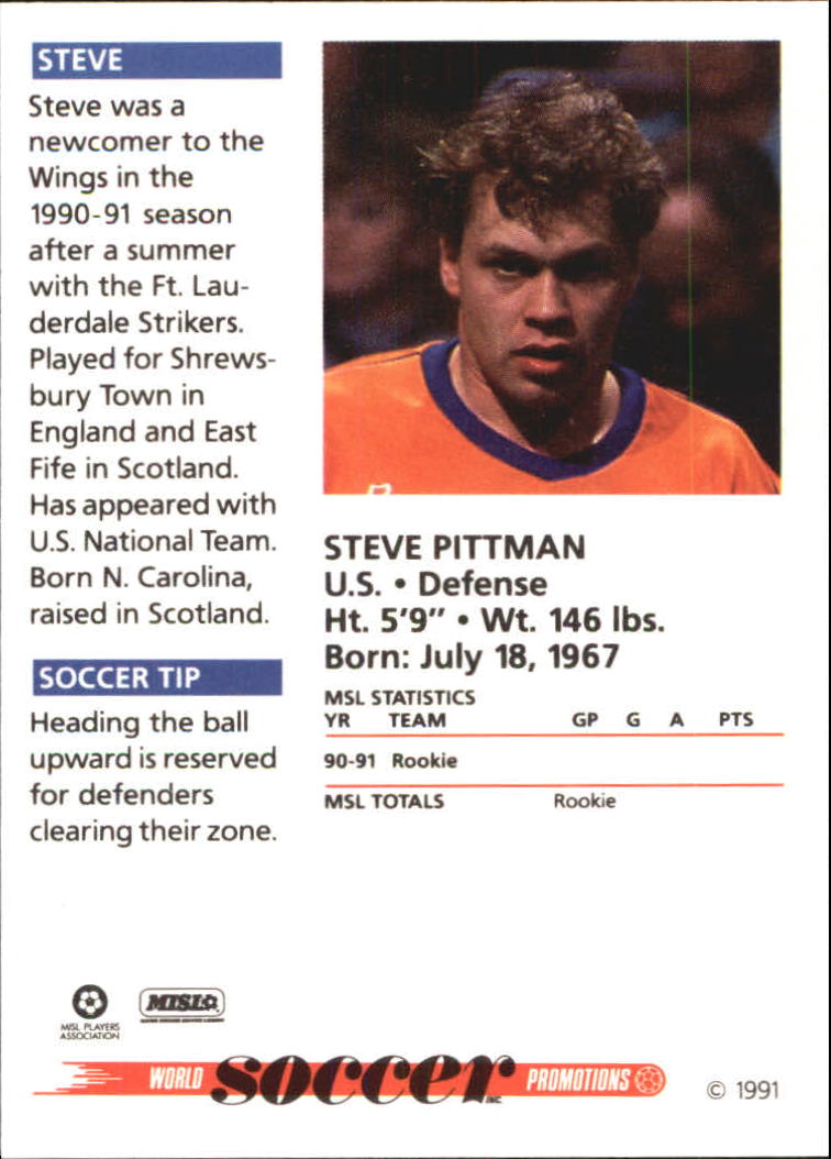 1991 Soccer Shots MSL #5 Steve Pittman back image