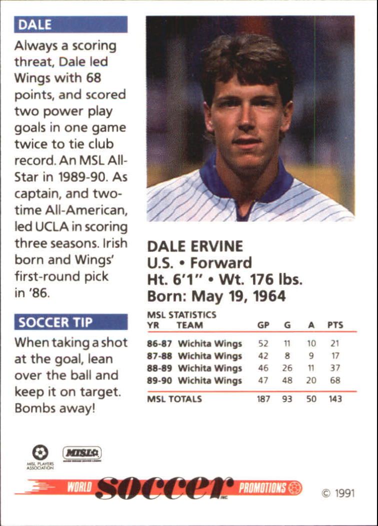 1991 Soccer Shots MSL #7 Dale Ervine back image