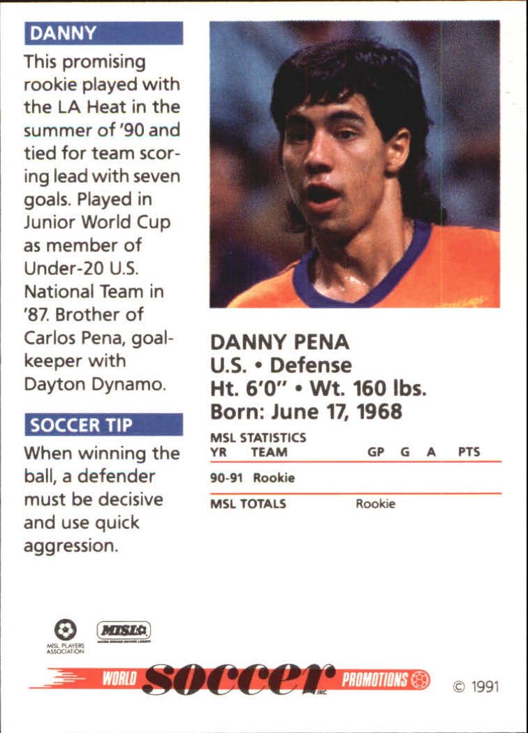 1991 Soccer Shots MSL #8 Danny Pena back image