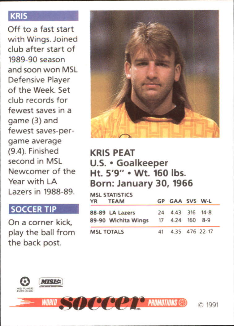 1991 Soccer Shots MSL #11 Kris Peat back image