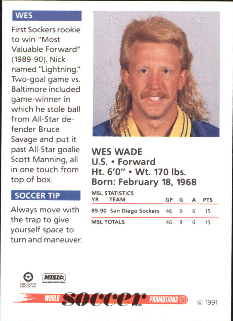 1991 Soccer Shots MSL #14 Wes Wade back image