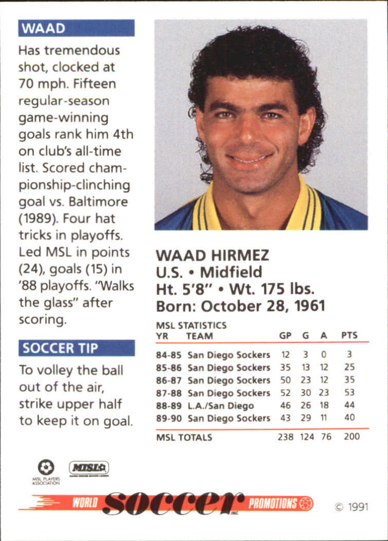 1991 Soccer Shots MSL #16 Waad Hirmez back image