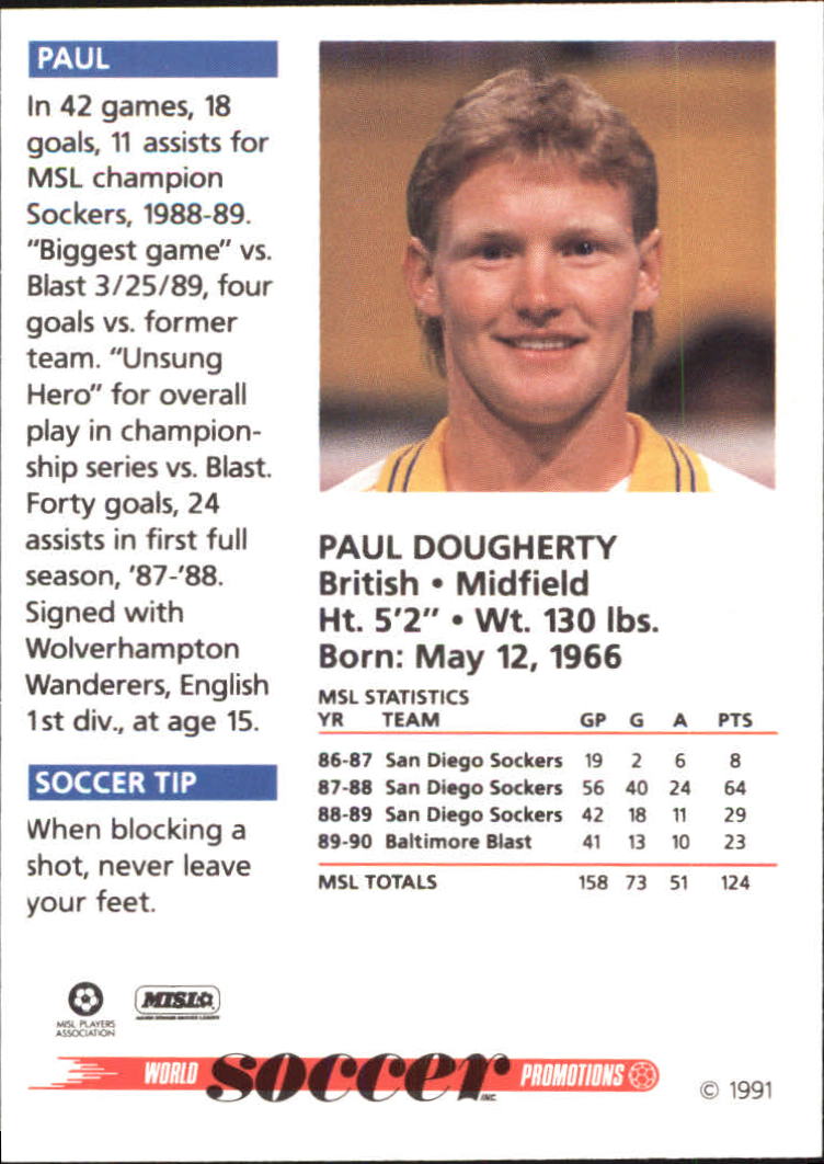 1991 Soccer Shots MSL #20 Paul Dougherty back image
