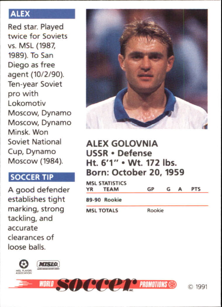 1991 Soccer Shots MSL #21 Alex Golovnia back image