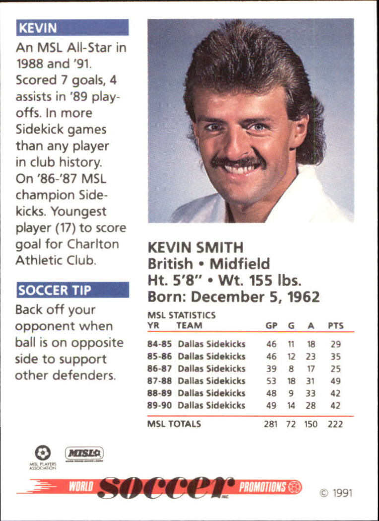 1991 Soccer Shots MSL #24 Kevin Smith back image