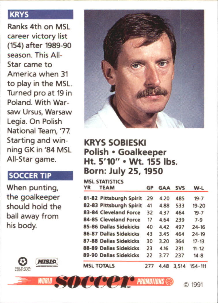 1991 Soccer Shots MSL #32 Krys Sobieski back image