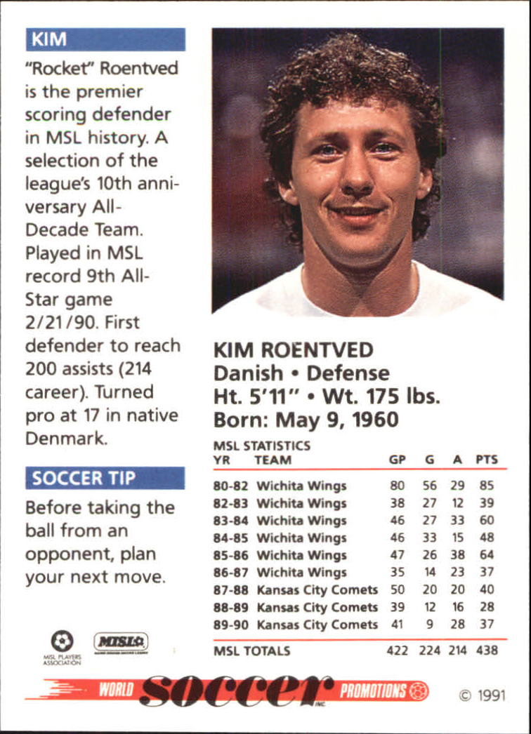1991 Soccer Shots MSL #34 Kim Roentved back image