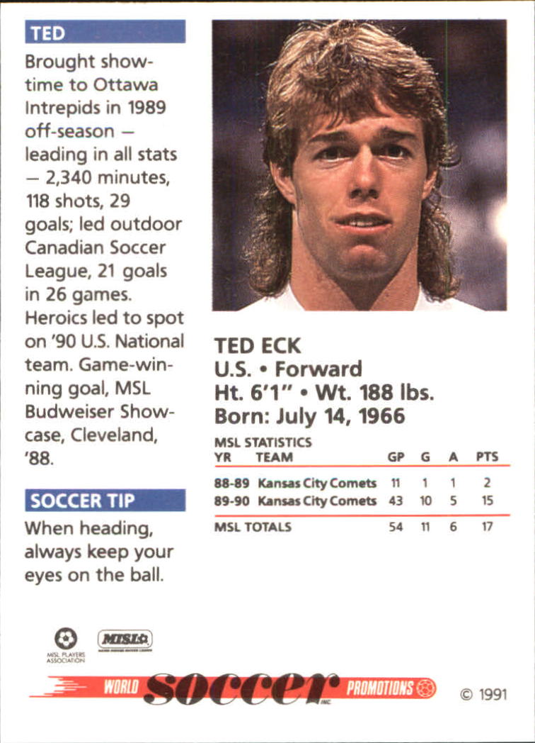 1991 Soccer Shots MSL #37 Ted Eck back image