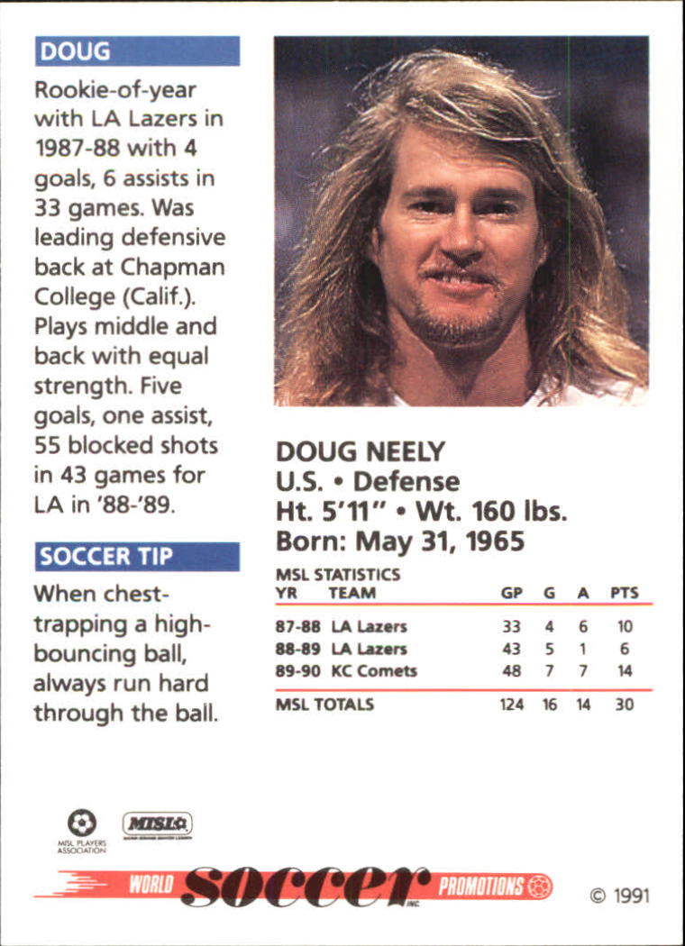 1991 Soccer Shots MSL #38 Doug Neely back image