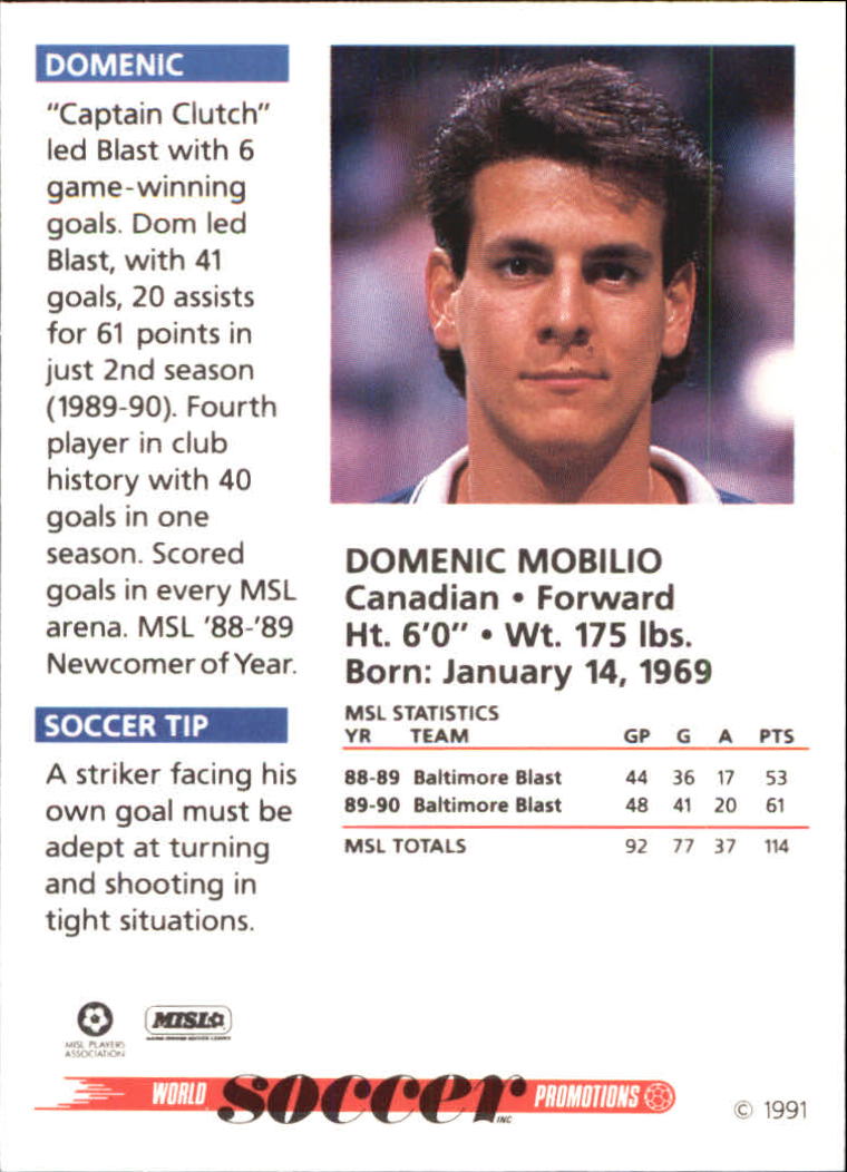 1991 Soccer Shots MSL #46 Domenic Mobilio back image