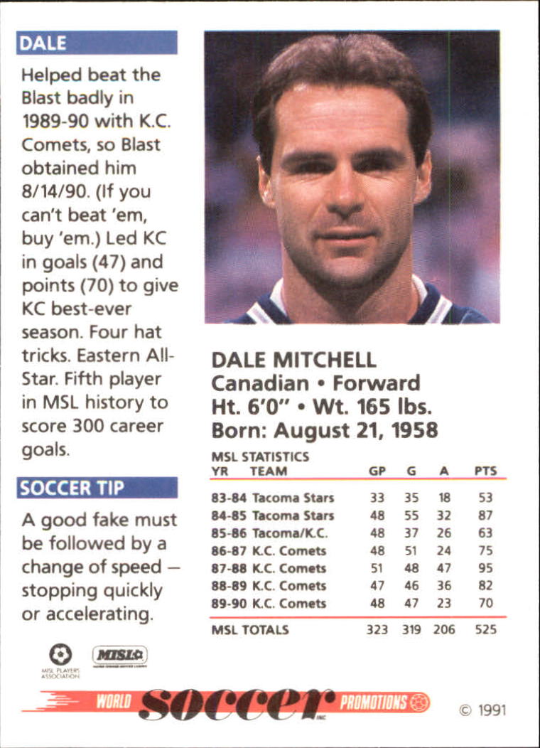 1991 Soccer Shots MSL #48 Dale Mitchell back image