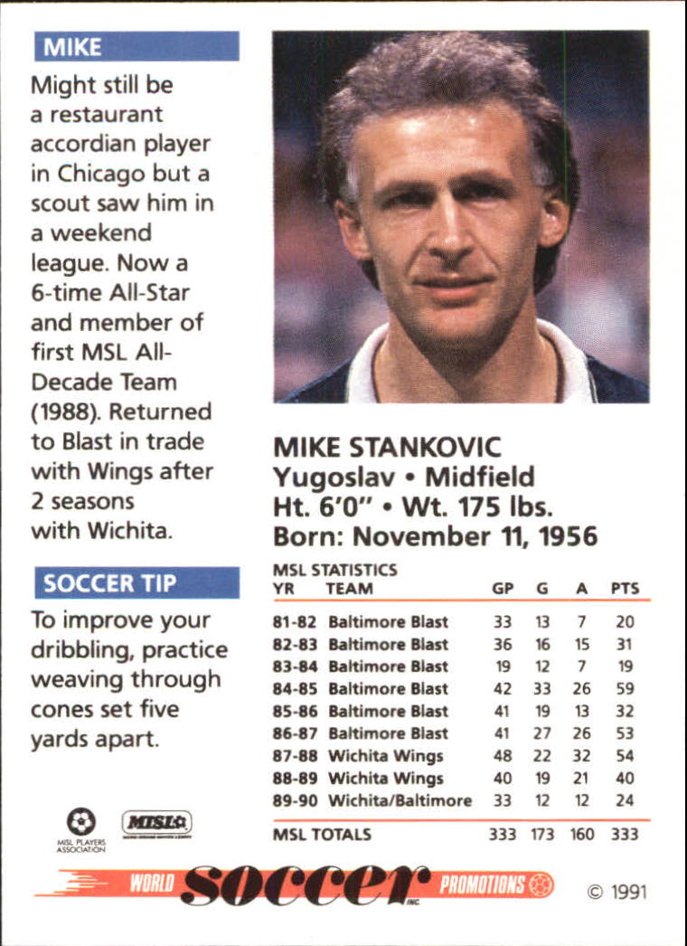 1991 Soccer Shots MSL #49 Mike Stankovic back image
