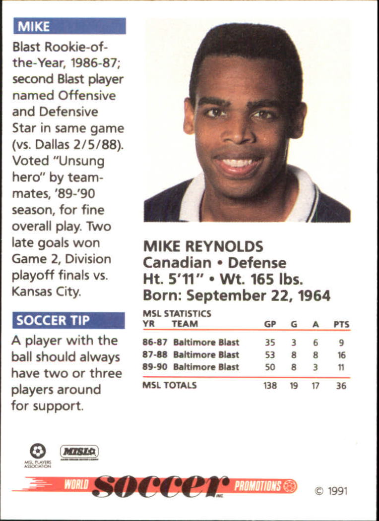 1991 Soccer Shots MSL #55 Mike Reynolds back image