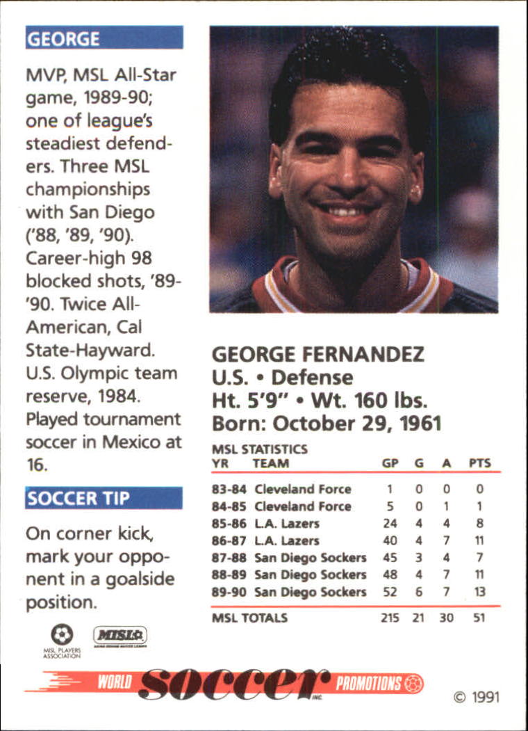 1991 Soccer Shots MSL #60 George Fernandez back image