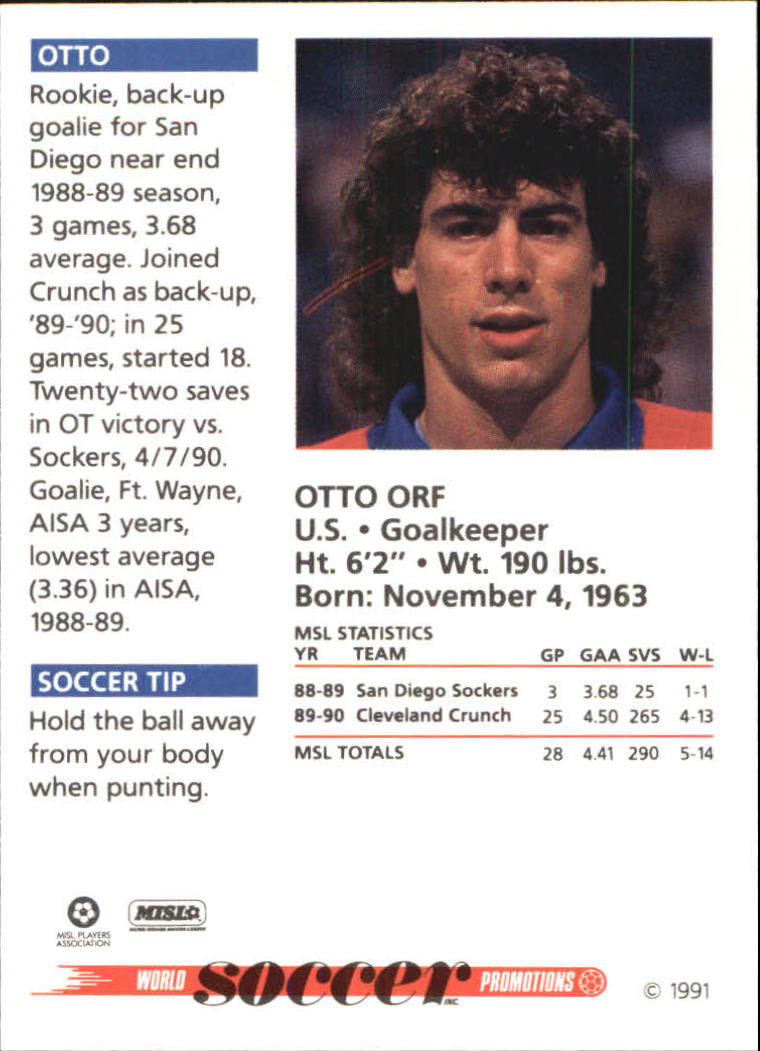 1991 Soccer Shots MSL #66 Otto Orf back image