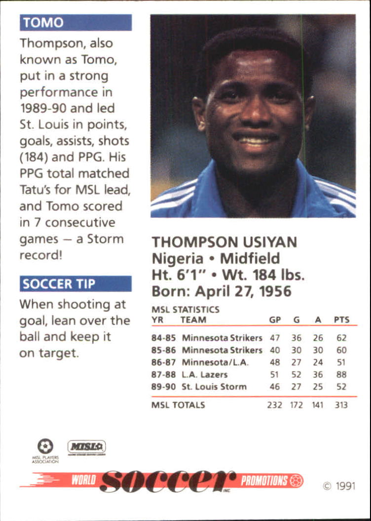 1991 Soccer Shots MSL #68 Thompson Usiyan back image