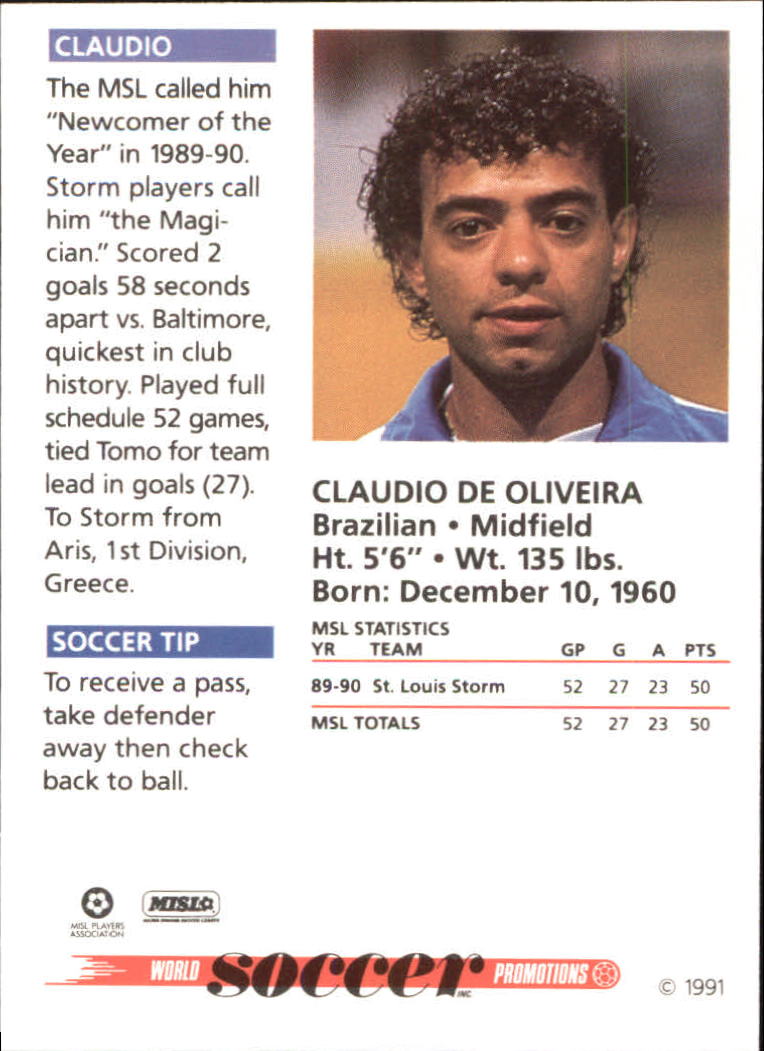 1991 Soccer Shots MSL #69 Claudio De Oliveira back image