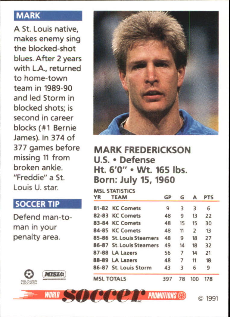 1991 Soccer Shots MSL #75 Mark Frederickson back image