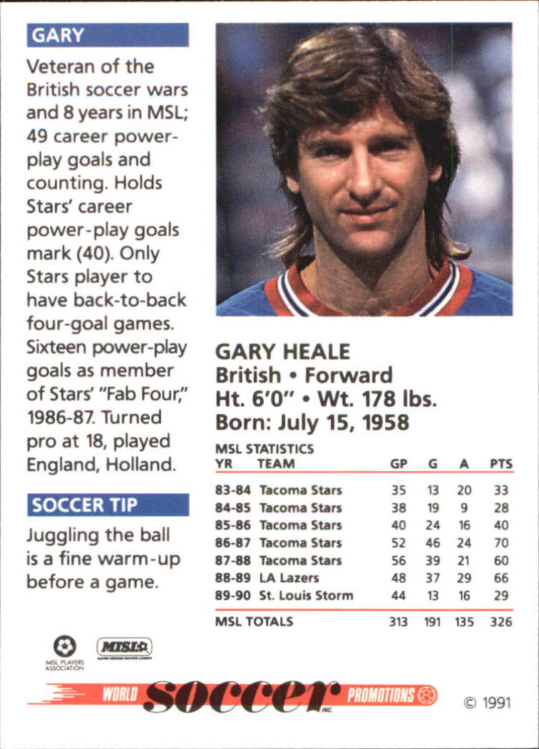 1991 Soccer Shots MSL #78 Gary Heale back image