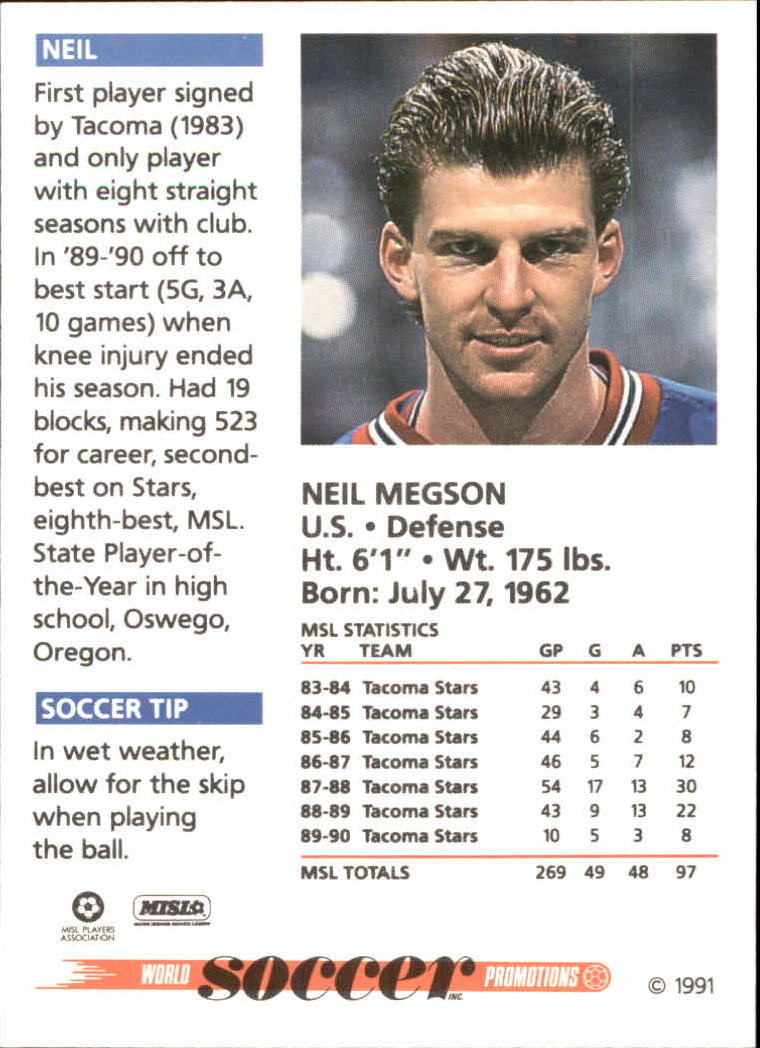 1991 Soccer Shots MSL #88 Neil Megson back image