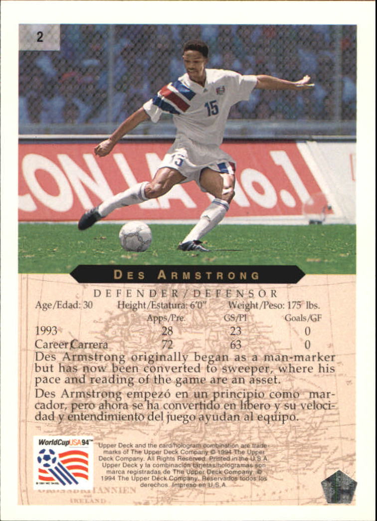 1994 Upper Deck World Cup Contenders English/Spanish #2 Des Armstrong back image