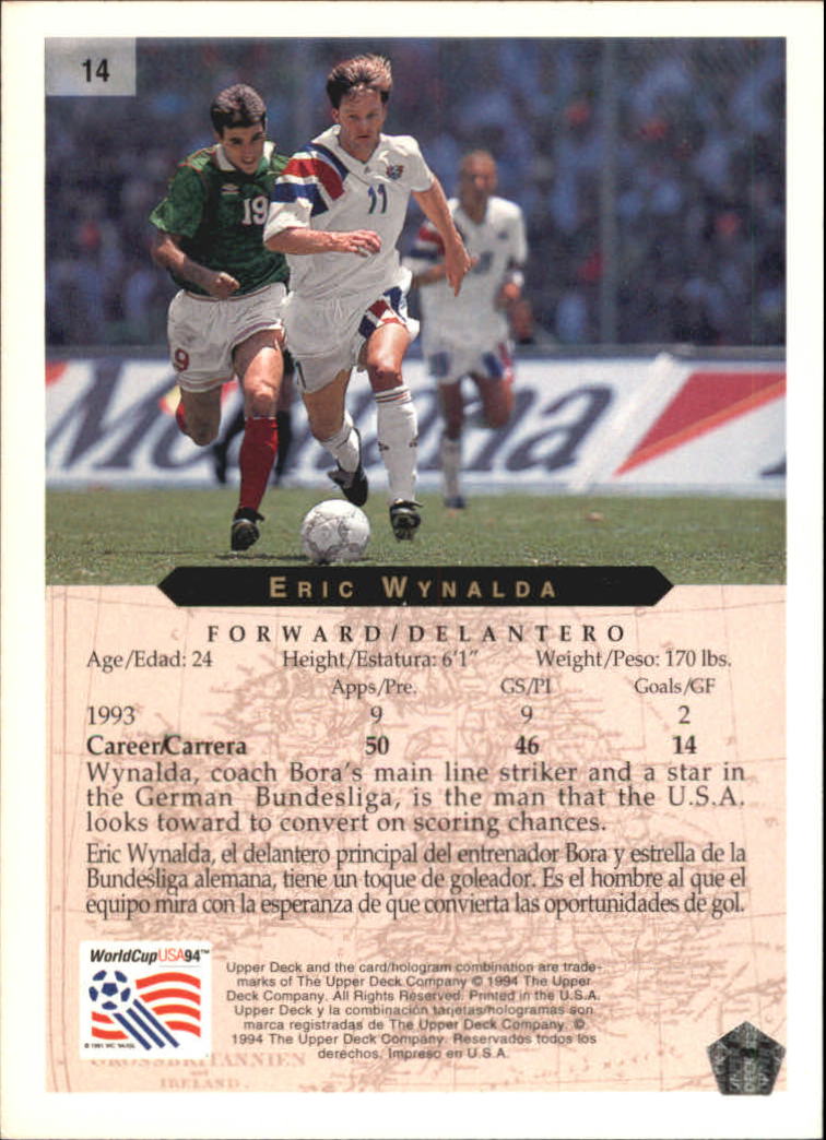 1994 Upper Deck World Cup Contenders English/Spanish #14 Eric Wynalda back image