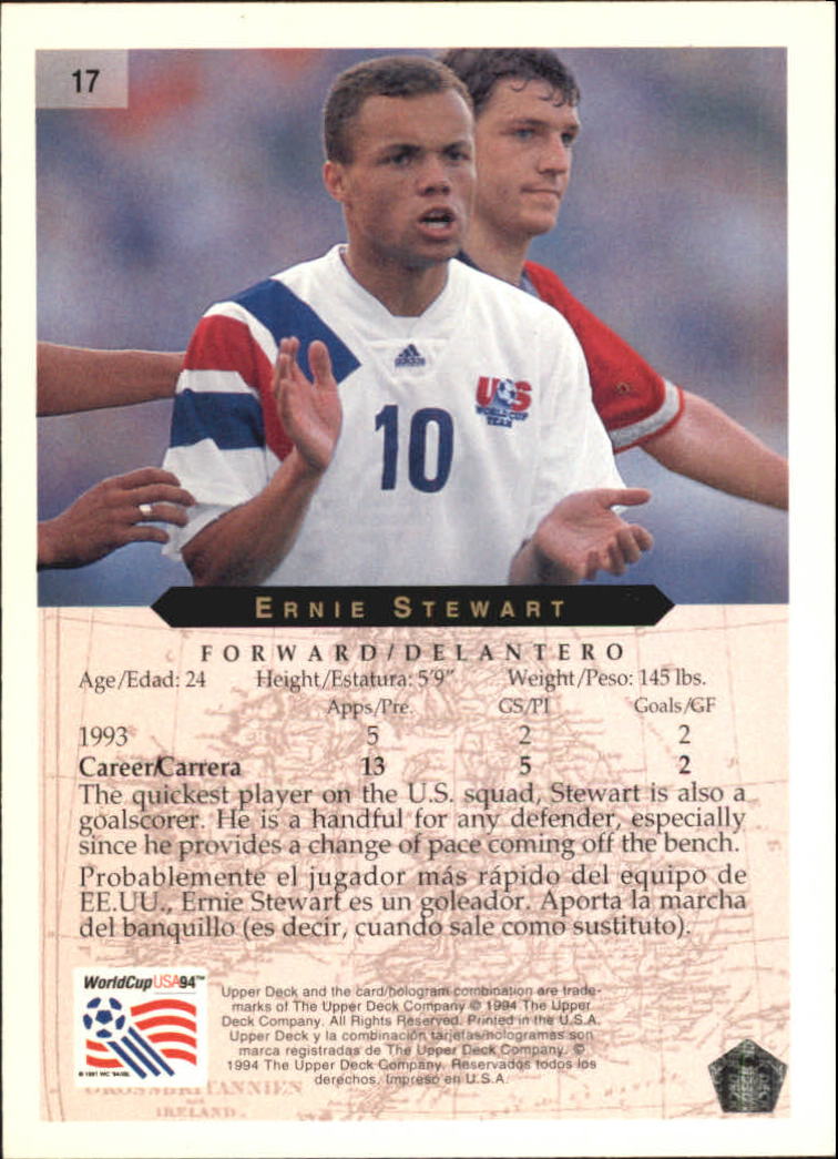 1994 Upper Deck World Cup Contenders English/Spanish #17 Ernie Stewart back image