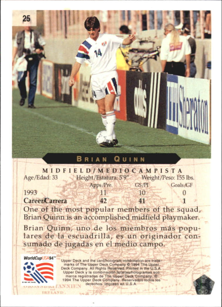 1994 Upper Deck World Cup Contenders English/Spanish #25 Brian Quinn back image