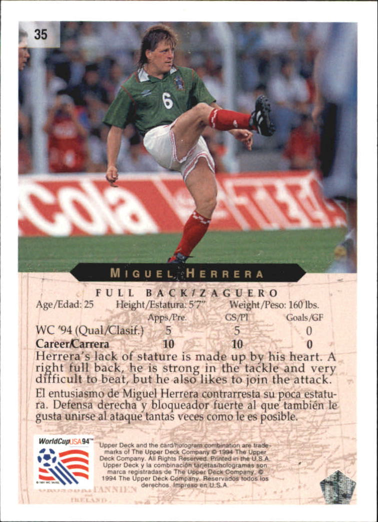1994 Upper Deck World Cup Contenders English/Spanish #35 Miguel Herrera back image