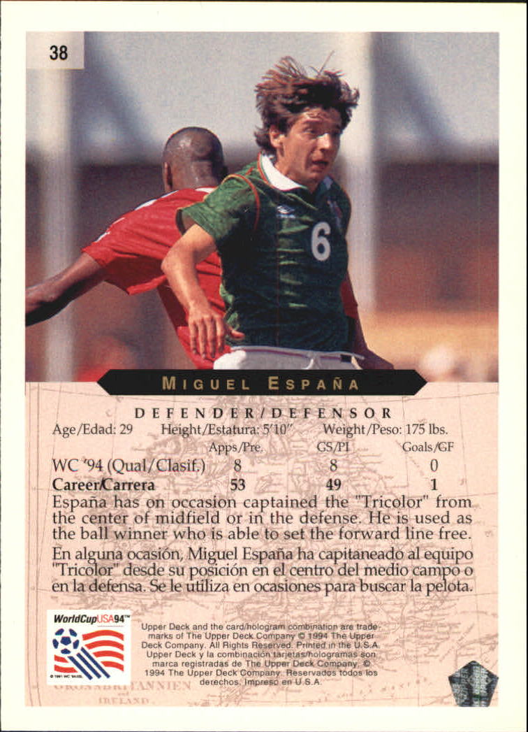 1994 Upper Deck World Cup Contenders English/Spanish #38 Miguel Espana back image