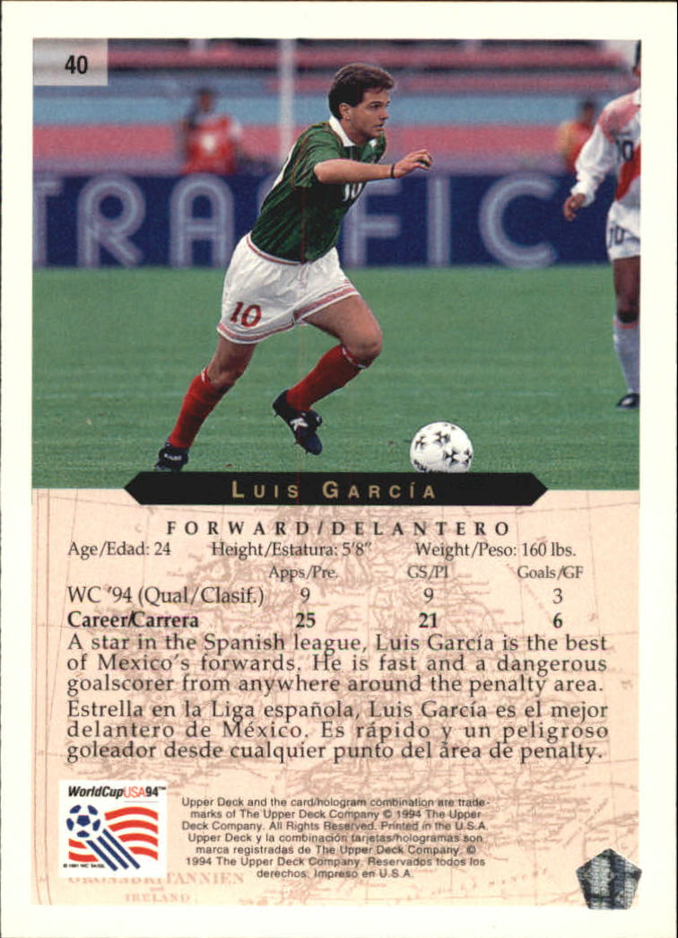 1994 Upper Deck World Cup Contenders English/Spanish #40 Luis Garca back image