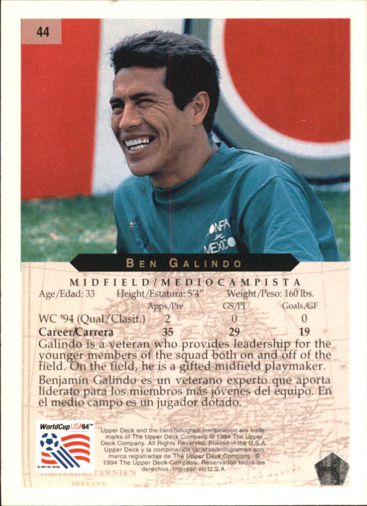 1994 Upper Deck World Cup Contenders English/Spanish #44 Ben Galindo back image