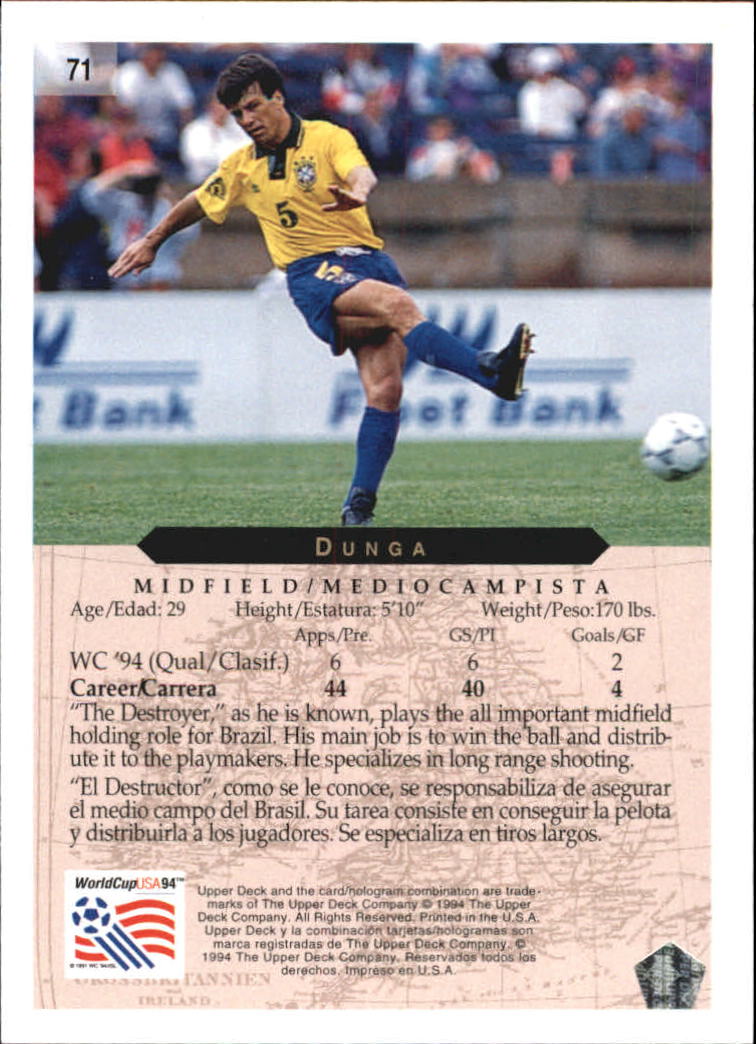 1994 Upper Deck World Cup Contenders English/Spanish #71 Dunga back image