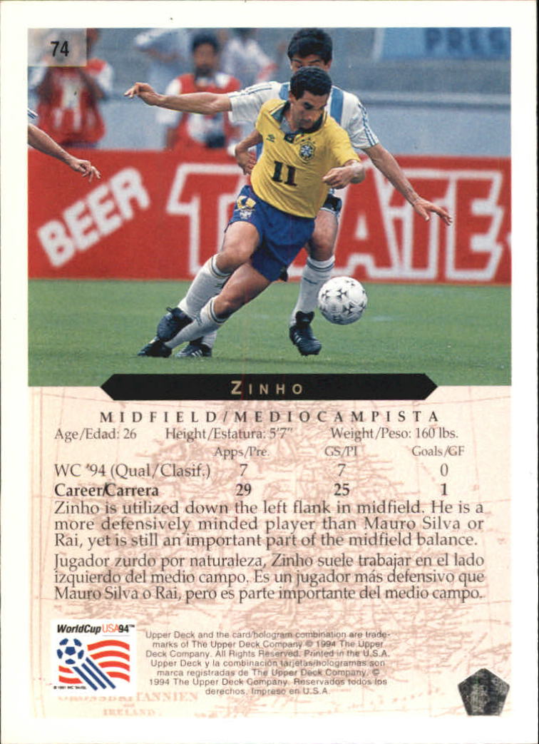 1994 Upper Deck World Cup Contenders English/Spanish #74 Zinho back image