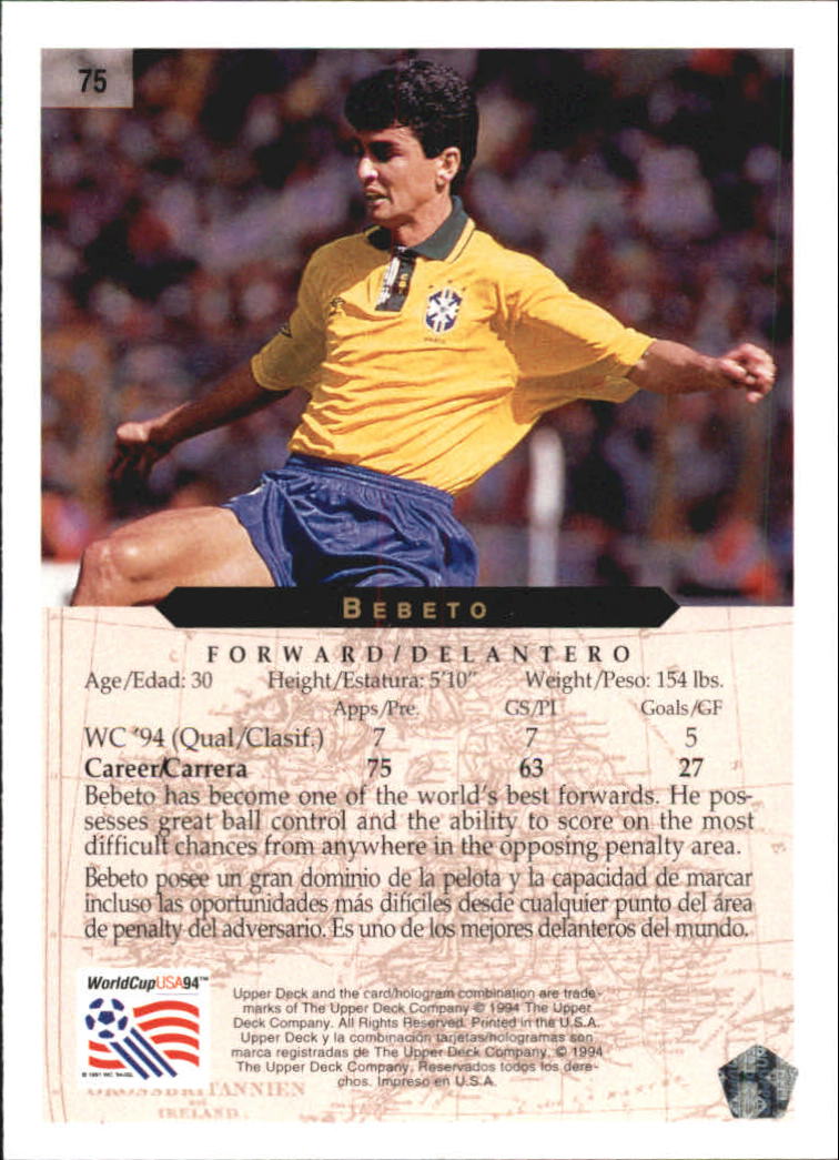 1994 Upper Deck World Cup Contenders English/Spanish #75 Bebeto back image