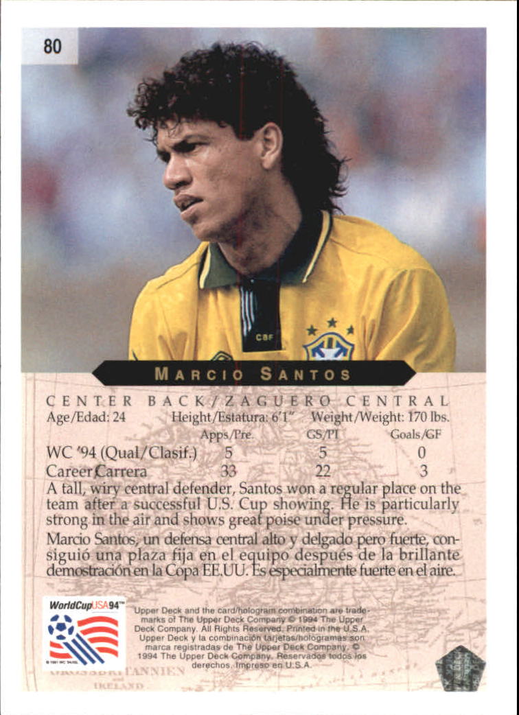 1994 Upper Deck World Cup Contenders English/Spanish #80 Marcio Santos back image