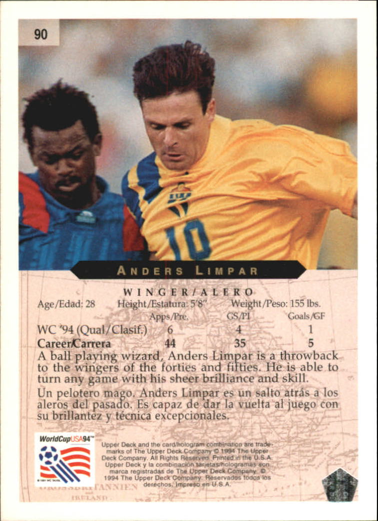 1994 Upper Deck World Cup Contenders English/Spanish #90 Anders Limpar back image