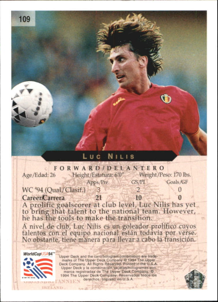 1994 Upper Deck World Cup Contenders English/Spanish #109 Luc Nilis back image