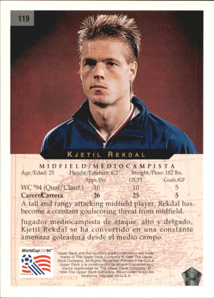 1994 Upper Deck World Cup Contenders English/Spanish #119 Kjettl Rekdal back image