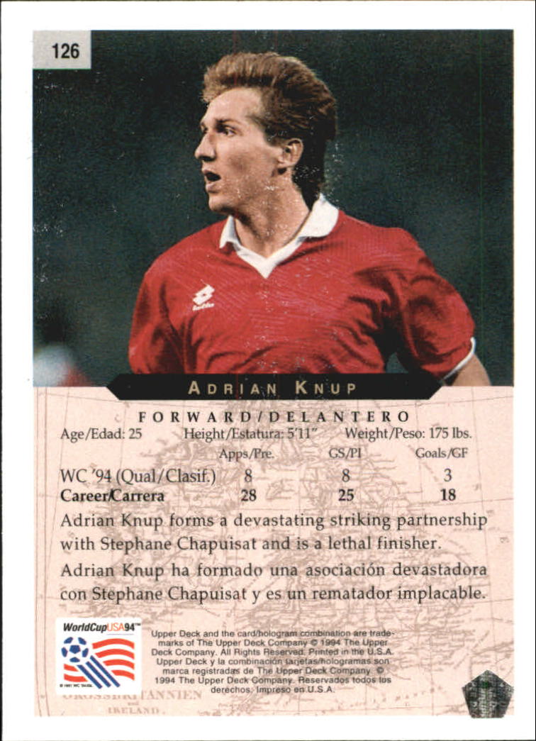 1994 Upper Deck World Cup Contenders English/Spanish #126 Adrian Knup back image